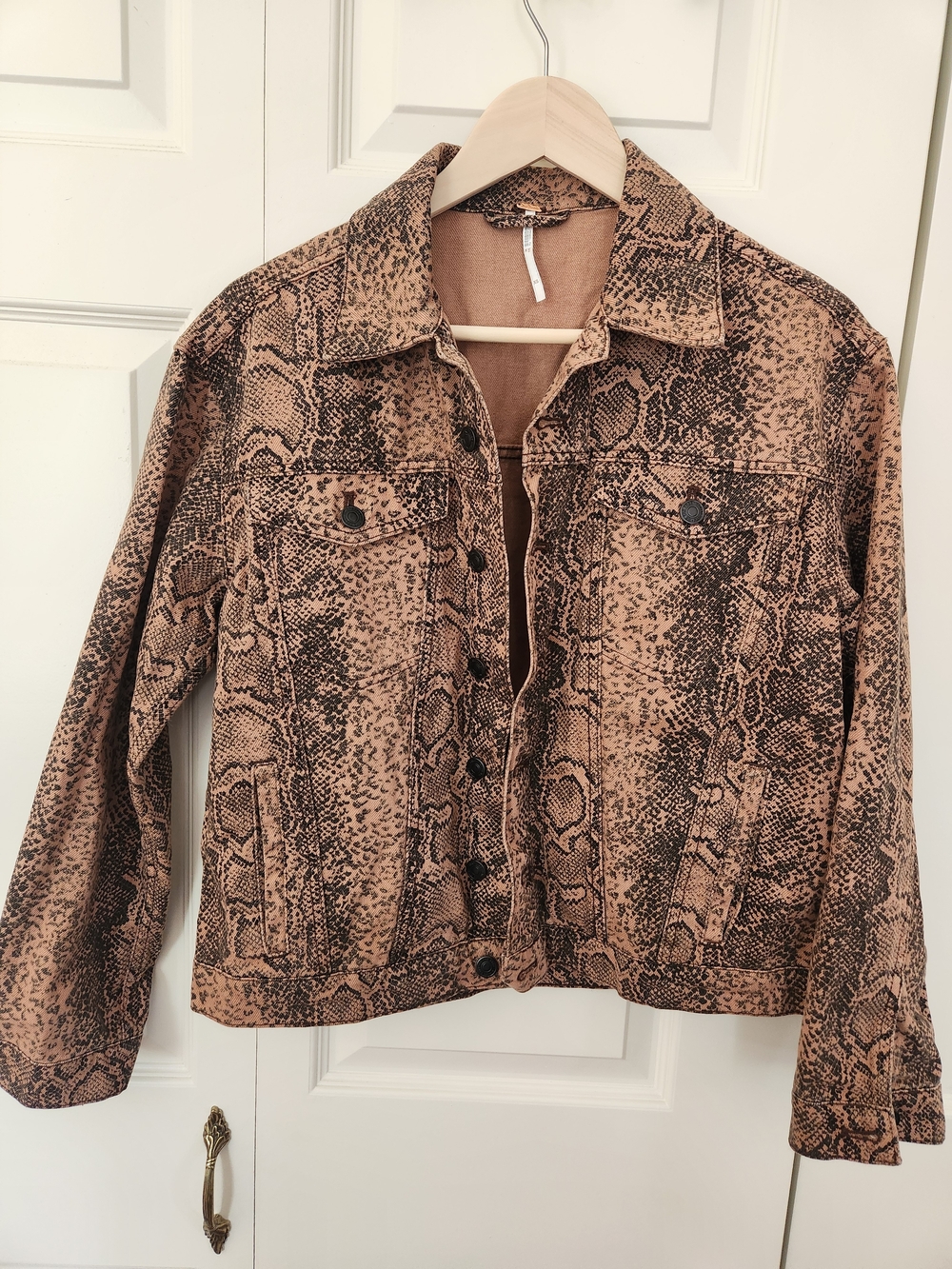 Free People Snake-Print Jean Jacket - Tan & Black